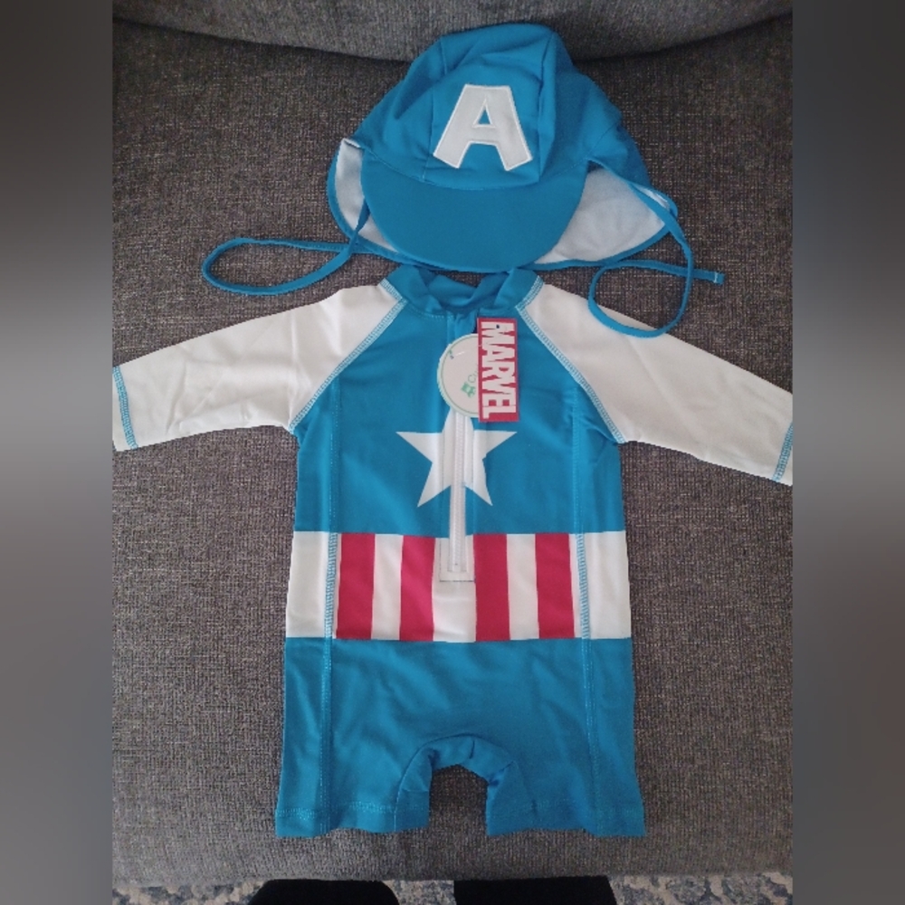 MARVEL Baby Swim Suit With Sun Hat NEW